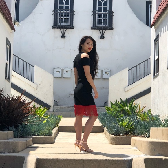 {vintage} salsa fringe dress with shoulder cutouts - Picture 7 of 11